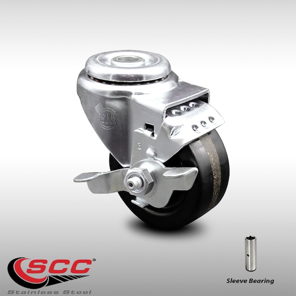 3 Inch SS Phenolic Wheel Swivel Bolt Hole Caster with Brake